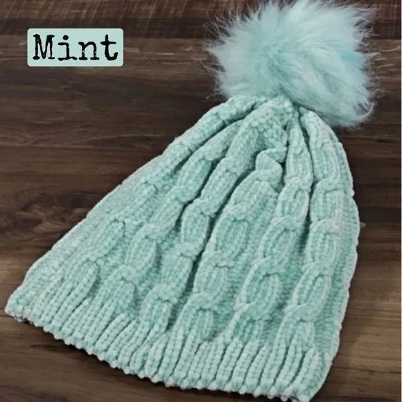 Chenille Soft Knit Whiter Hat with Pom Pom - Picture 7 of 8